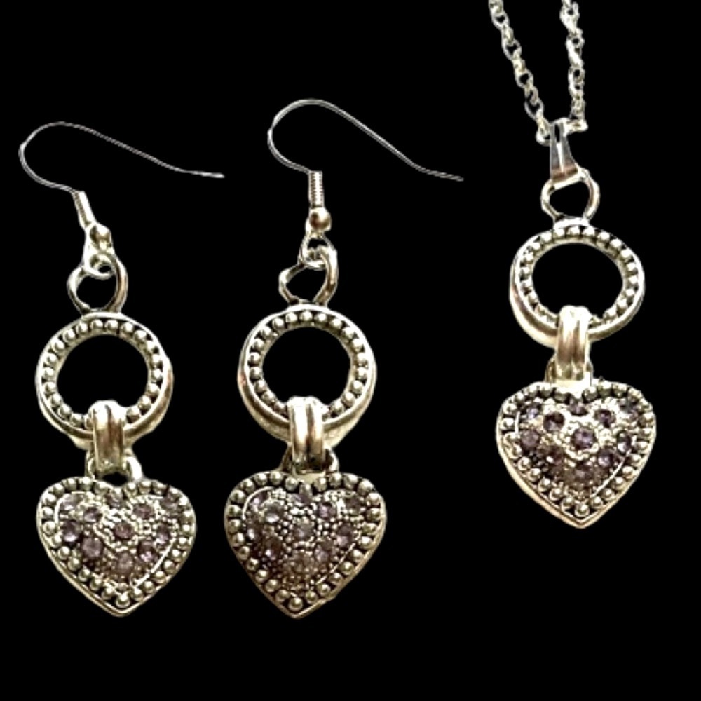 Mother’s Day Graduation Lavender Crystals Hearts Necklace & Earrings